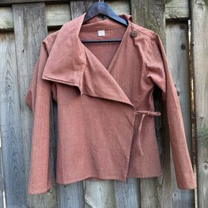 Women's Brown Cotton Wrap Jacket